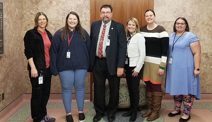 From left, Eileen Griess, Emma Ryder, MMI Director Karoly Mirnics, M.D., Ph.D., Kim Falk, Bri Walbrecht and Abby Haggerty.