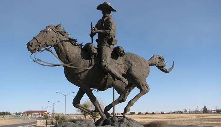 A statue commemorating the Buffalo Soldier stands in Fort Bliss in El Paso. The late John Morton-Finney, believed to be the longest practicing attorney in the United States, served with the Buffalo Soldiers in the First World War. (Photo courtesy Ancheta Wis at Wikimedia Commons)