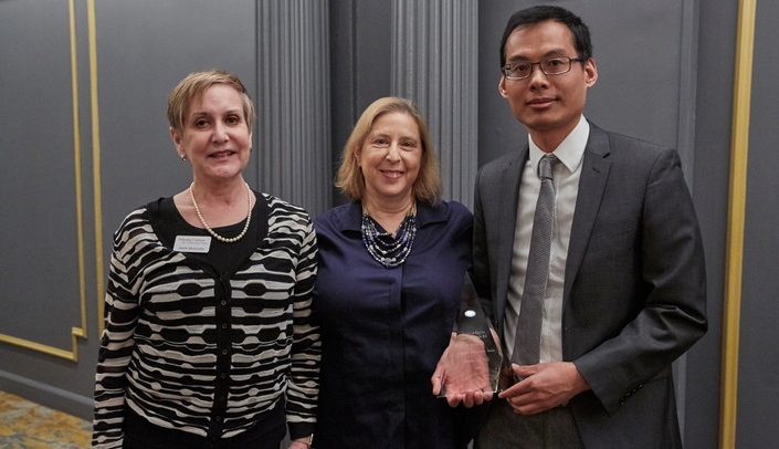 Mary Ann "Andy" Holland (left-right), Nora Sarvetnick, Ph.D., and Jingwei Xie, Ph.D., at the 17th Annual Spring Tribute Luncheon for the Nebraska Coalition for Lifesaving Cures. In 2017, Holland was awarded the Lifesaver Award from the NCLC for her family's longtime support of research.