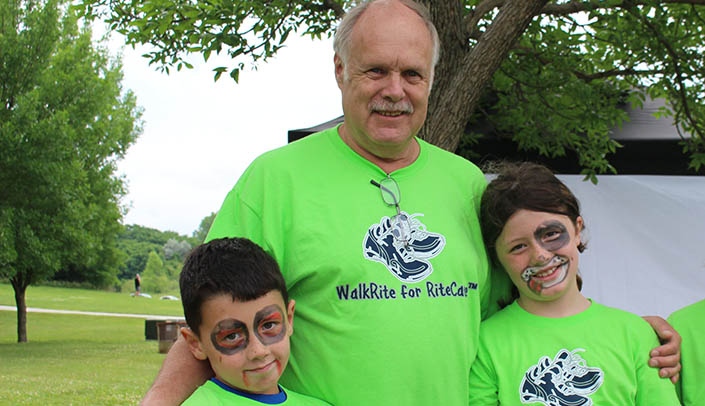 Paul Laikko, of the Munroe-Meyer Institute's Department of Speech-Language Pathology, and his grandchildren were out at the 2018 WalkRite for RiteCare to support the event and thank the Scottish Rite for its support of MMI's speech program.