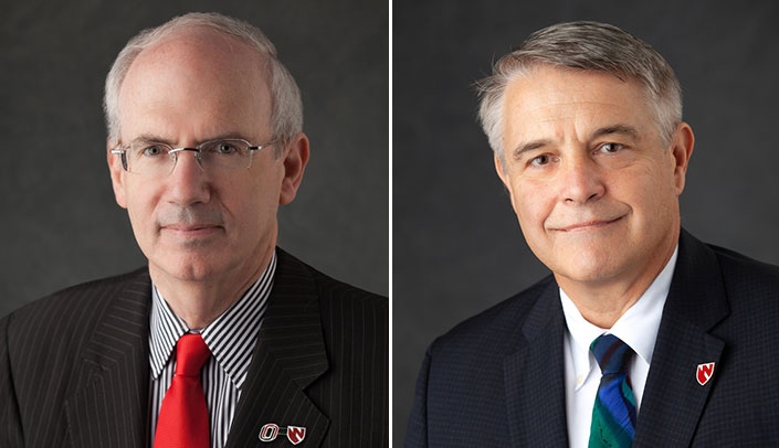 From left, UNMC Chancellor Jeffrey P. Gold, M.D., and Nebraska Medicine CEO Jim Linder, M.D.