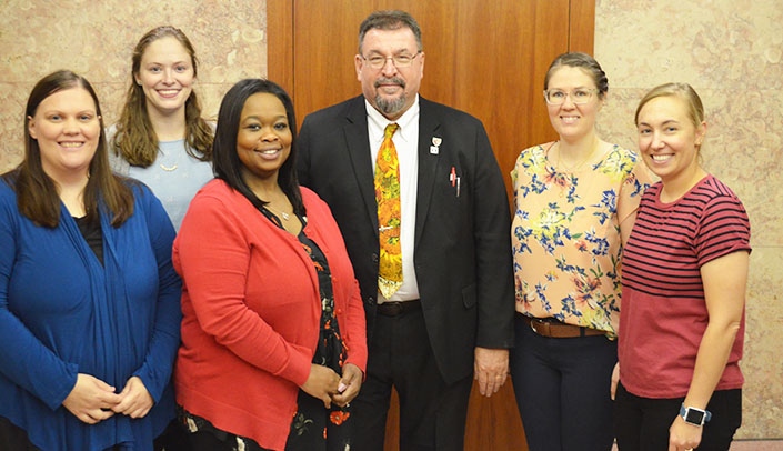 From left, Catrina Filkin, Claire Philson, Jackie Hankins, MMI Director Karoly Mirnics, M.D., Ph.D., Hannah Stanzel and Jessie Weber.