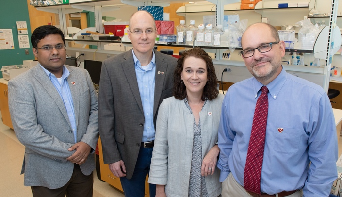 UNMC's Center for Staphylococcal Research (CSR) received the second renewal of its NIH grant to study staph infections. The research team includes (left-right) Vinai Thomas, Ph.D., Ken Bayles, Ph.D., Tammy Kielian, Ph.D., and Paul Fey, Ph.D.