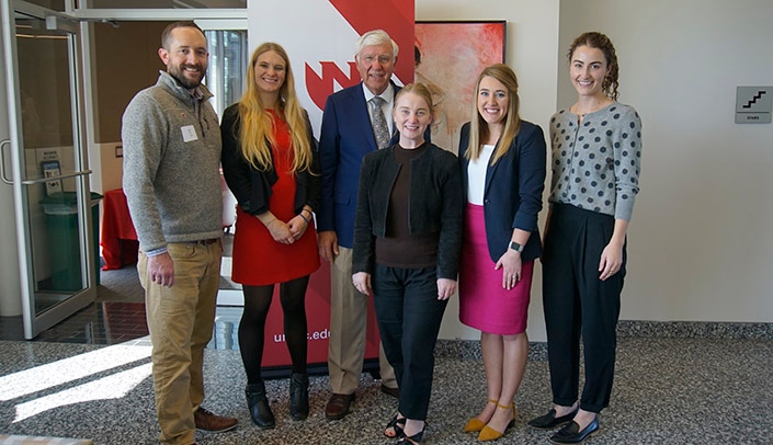 The student committee that arranged the conference pose with Nebraska state senators. From left, Jed Hansen, Krysten Vance, Sen. Robert Hilkemann, Sen. Megan
Hunt, Ashton Wyrick and Emma Schultz.