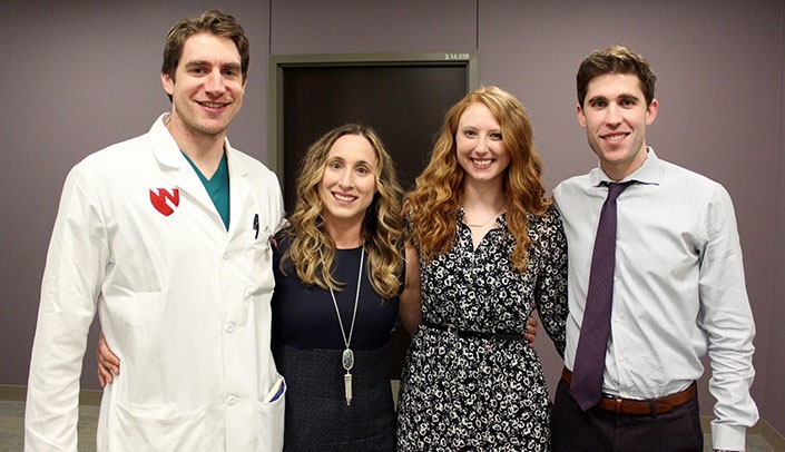 The founding faculty members of the UNMC Department of Dermatology, from left, are Ryan Trowbridge, M.D., department chair and residency program director Ashley Wysong, M.D., Megan Arthur, M.D., and Adam Sutton, M.D.