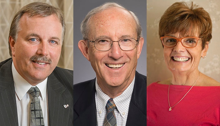 From left, Roger Reamer, Doyt Conn, M.D., and Anne Hubbard, M.D., will be recognized by UNMC.