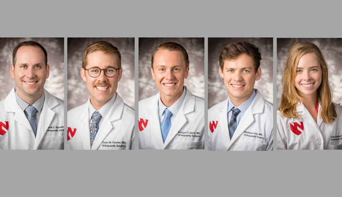 From left, Brandt Buckner, MD, Dylan Fischer, MD, Keagan Gertz, MD, Matthew Hays, MD and Carla Strohhofer, MD