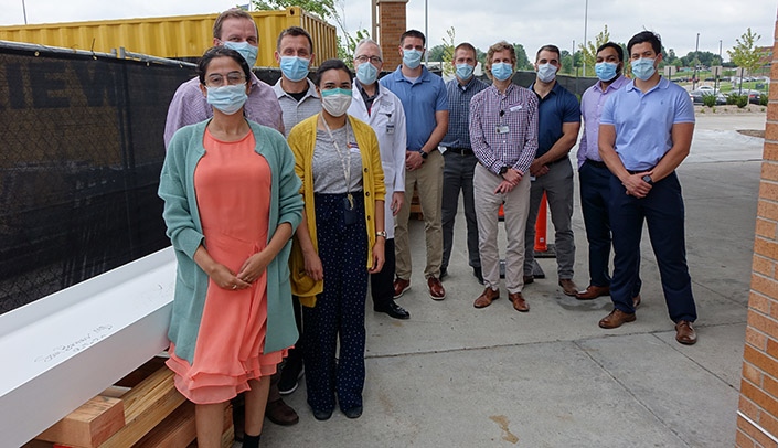 Members of the UNMC Department of Physical Medicine and Rehabilitation residency program after a beam-signing celebration in August. The 7,800-square-foot Physicians Clinic opened in late-March, benefitting resident education, research and training.