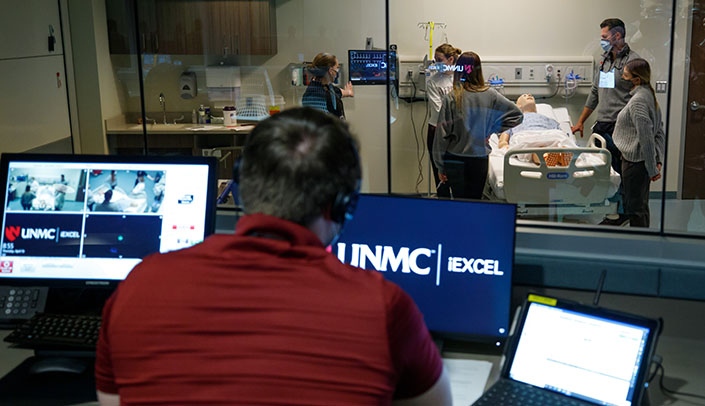 Students in the residency prep class, in their final class before becoming resident physicians, prepare using the interactive technology in the Davis Global Center.