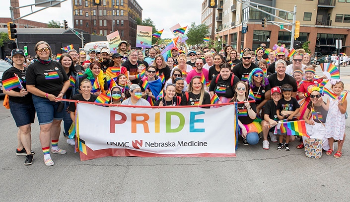 The UNMC/Nebraska Medicine marchers at the 2021 Pride parade in Omaha.