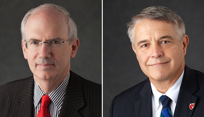 UNMC Chancellor Jeffrey P. Gold, MD, and Nebraska Medicine CEO Jim Linder, MD,