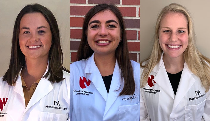 From left, physician assistant students Rebecca Frick, Anne Meyer and Shayla Steinley