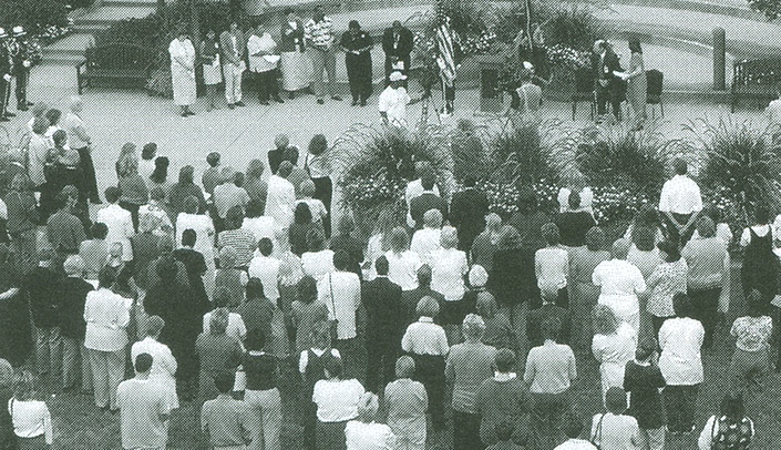 On Sept. 13, 2001, the campus held an ecumenical service to mourn and commemorate the lives lost in the attacks.