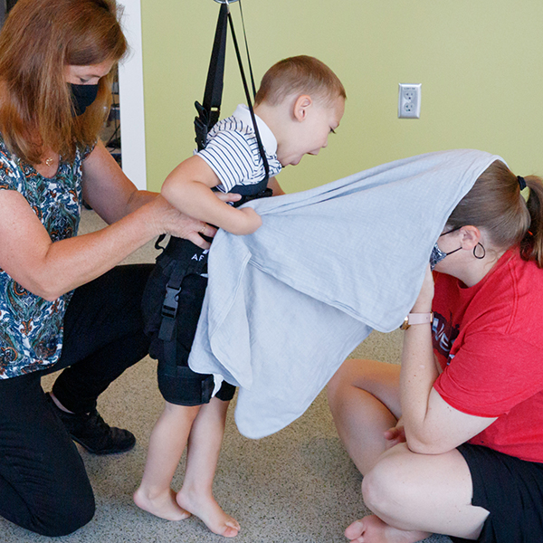 The MMI staff used verbal cues to help Bentley navigate his world.