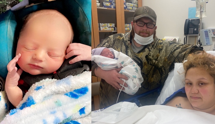 Baby boy Raiden with parents Kevin Gregory and Jasmine Gutschow of Franklin, Nebraska.