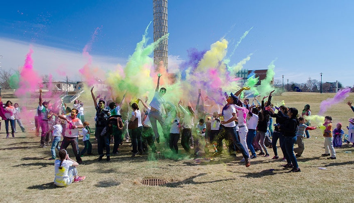 UNMC's Holi Festival of Colors event will be on the green space of the Ruth and Bill Scott Student Plaza to the east of the ice rink.