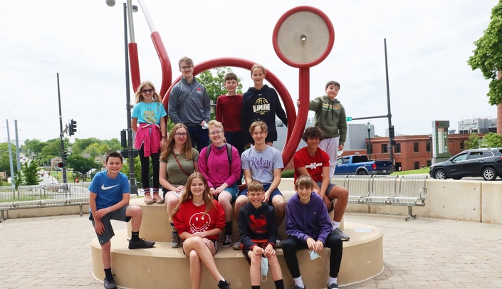 Front row left to right are: Grayson Oswald, Lilian Ramaekers, Dillon Karr, Jaxon Slagle. Middle row: Jessica Mikkelsen, Willa Sharp, Max Penner, Kayden Crosby. Back row: Annie Linehan, Daniel Helzer, Shawn Morris, Josie Daugherty, Wyatt Heiss