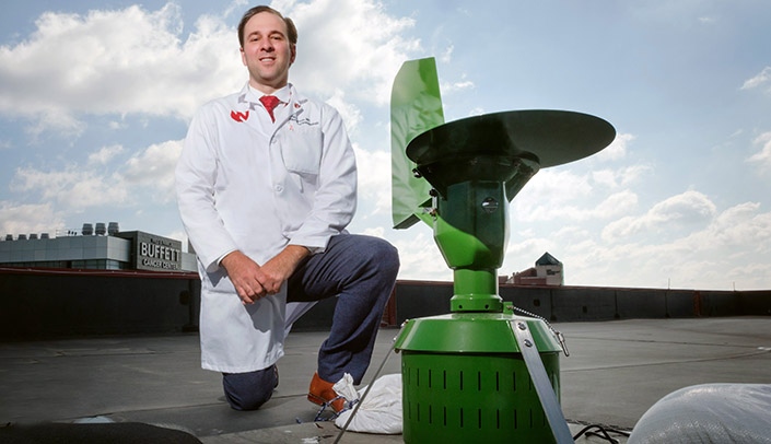 Andrew Rorie&comma; MD&comma; and the volumetric air sampler that allows his team to provide pollen count reports&period;