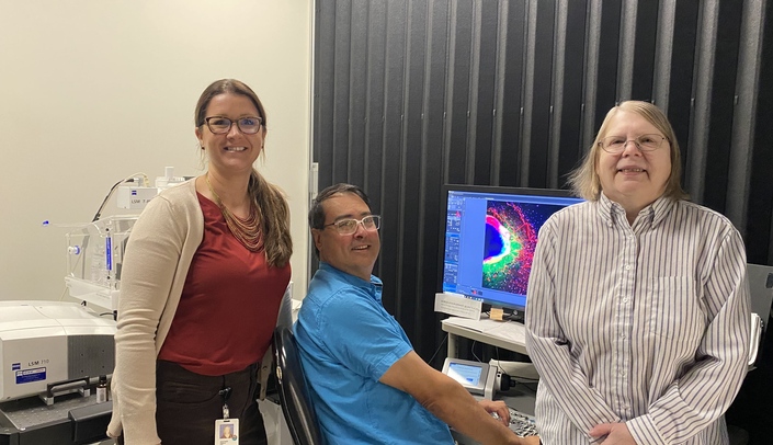 Advanced Microscopy Core Facility Director Heather Jensen-Smith PhD&comma; with imaging specialists James Talaska MS&comma; and Janice Taylor MS&period;