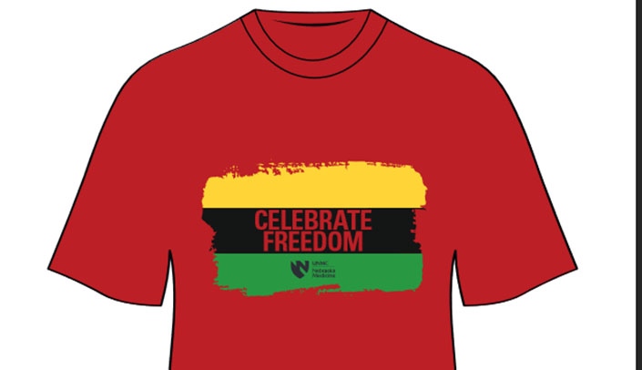 To mark Juneteenth, a diversity celebration T-Shirt available for purchase at the UNMC Bookstore and Nebraska Medicine Company Store later this month.