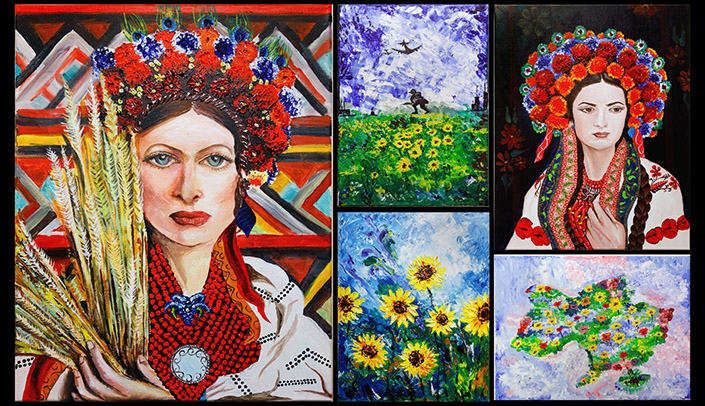 A selection of the paintings by Spriha Pavuluri, MD (photo collage by Kent Sievers)