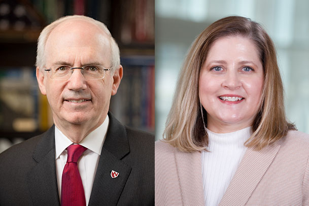 UNMC Chancellor Jeffrey P&period; Gold&comma; MD&comma; and Jane Meza&comma; PhD&comma; interim executive director for the Office of Health Security