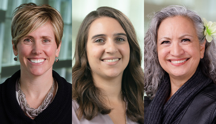 Participants in UNMC&apos;s Women in Medicine Month panel included Brandy Clarke&comma; PhD&comma; director of the UNMC Office of Equity&comma; Ali DeLizza&comma; PhD&comma; co-chair of the DEI committee in psychiatry&comma; and Siobhan Wescott&comma; MD&comma; director of the American Indian Health Program at UNMC&period;