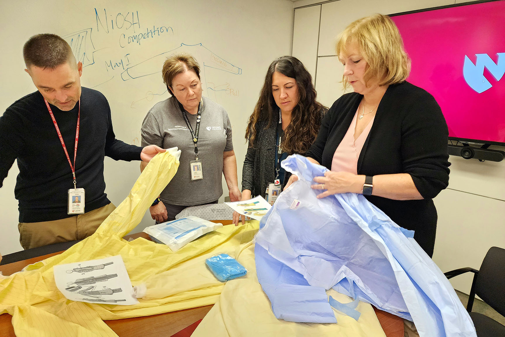 The med center team brainstorms ideas for the Omni-Fit PPE Gown for the NIOSH competition&period;