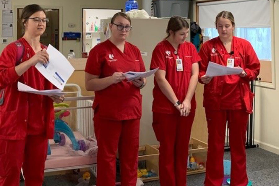 Nursing students completed health promotion projects through the community this fall&comma; including this presentation at the Santee Sioux Reservation&period;