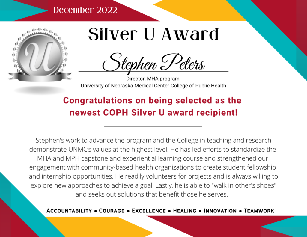 Certificate showing the winner of the December 2022 Silver U award