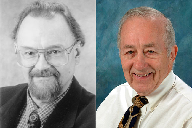 Thomas Rosenquist&comma; PhD&comma; and longtime UNMC anatomy professor Robert Binhammer&comma; PhD