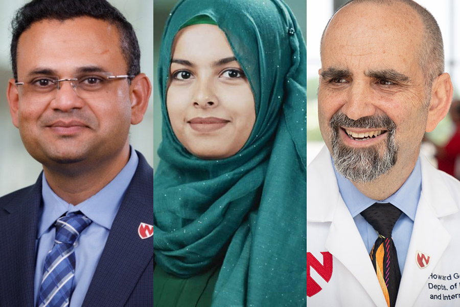 From left&comma; UNMC researchers Bhavesh Kevadiya&comma; PhD&comma; Farah Shahjin&comma; PhD&comma; and Howard Gendelman&comma; MD