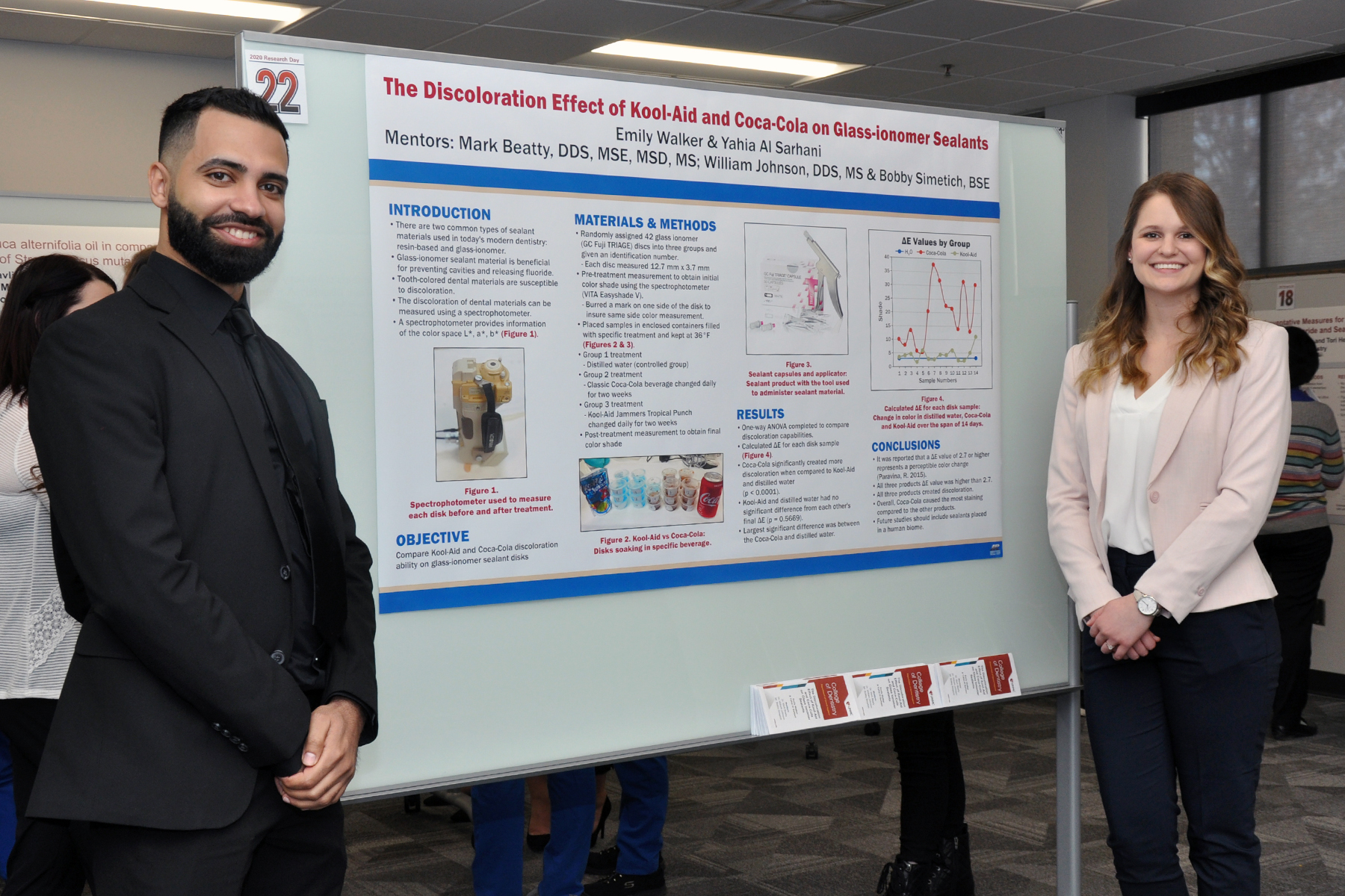 Dental hygiene students Yahia Al Sarhani and Emily Walker present their research at the 2020 UNMC College of Dentistry Research Day&period;
