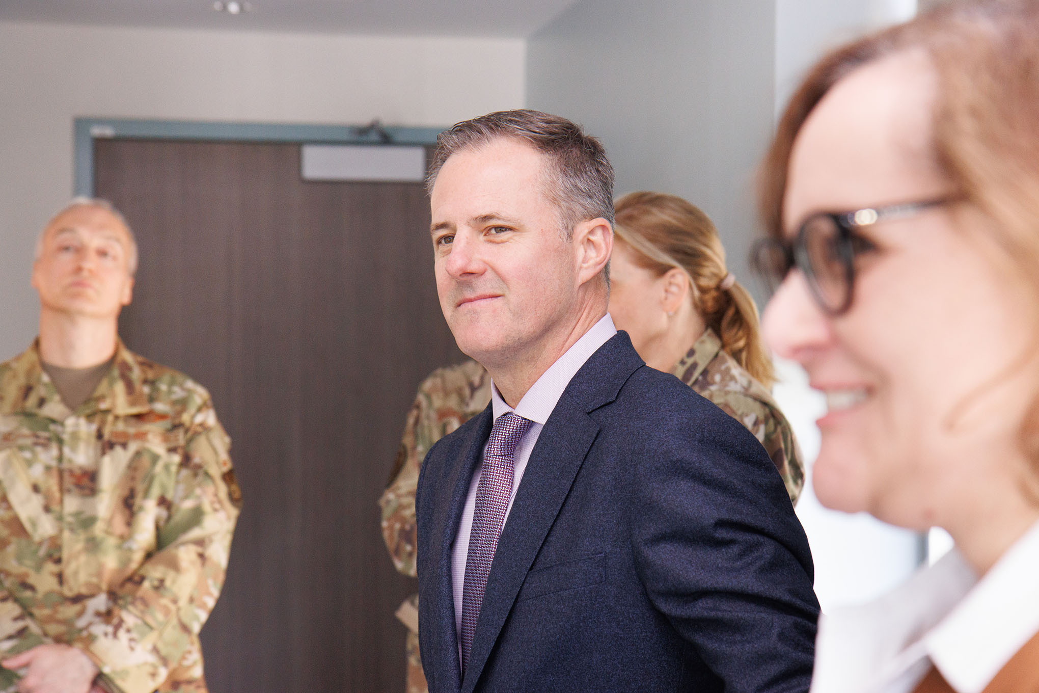 Stephen Mounts&comma; U&period;S&period; Air Force associate deputy surgeon general&comma; tours the UNMC Davis Global Center on May 4&period;