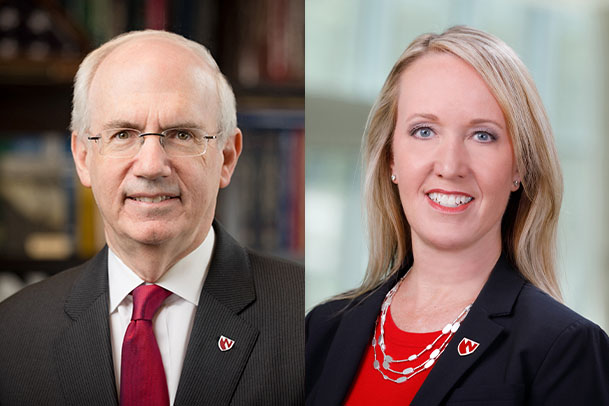 UNMC Chancellor Jeffrey P&period; Gold&comma; MD&comma; and Anne Barnes&comma; vice chancellor for business&comma; finance and business development