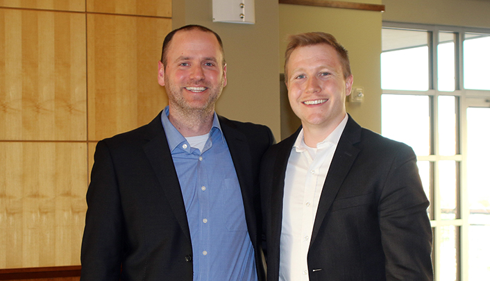 Isaac A&period; Langan receives the Benchy Award for Excellence in Digital Dentistry from Dr&period; Gregory Bennett&period;