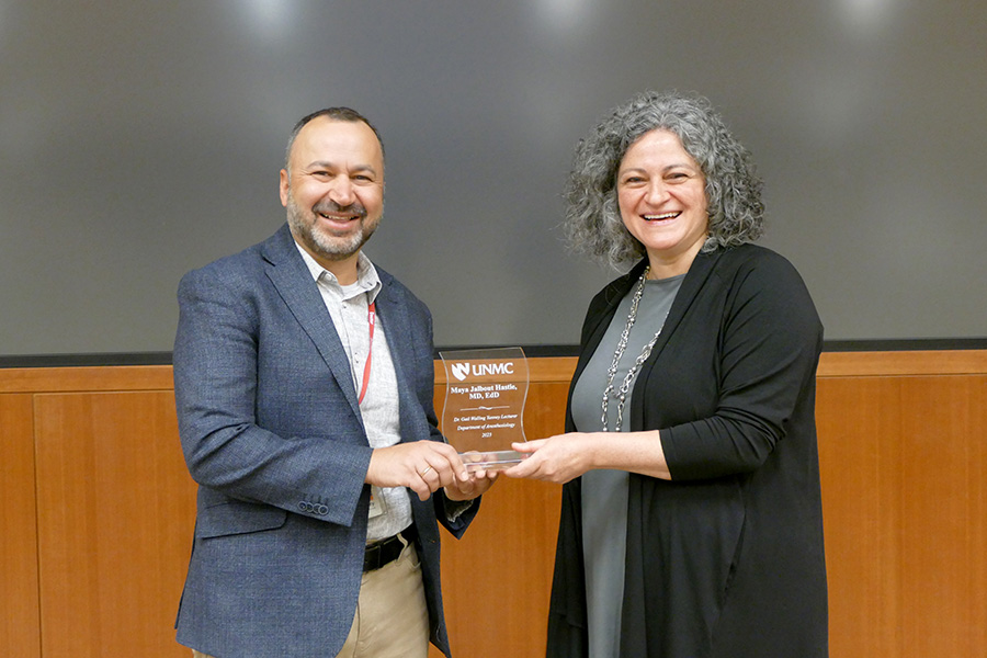 UNMC Department of Anesthesiology executive vice chair&comma; Mohanad Shukry&comma; MD&comma; and guest lecturer Maya Hastie&comma; MD