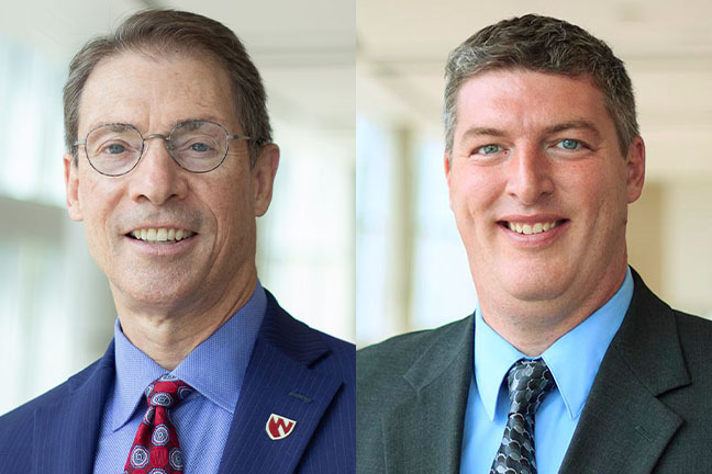 Kyle Meyer&comma; PhD&comma; dean of the UNMC College of Allied Health Professions&comma; and Shaun Horak&comma; DMSc&comma; associate director of the physician assistant program and director of the new DMSc program