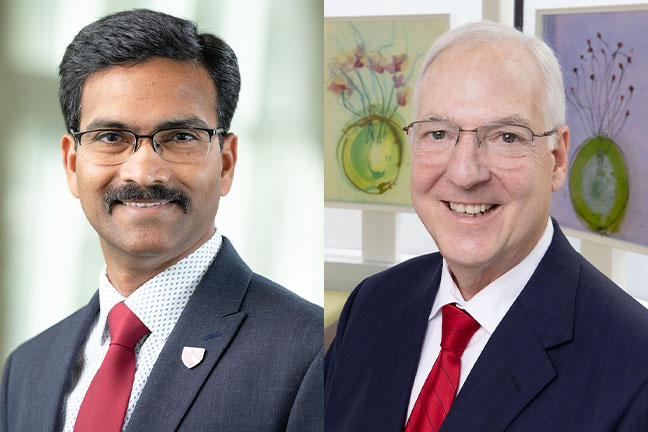 Babu Guda&comma; PhD&comma; professor and vice chair of the UNMC Department of Genetics&comma; Cell Biology and Anatomy&comma; and Kenneth Cowan&comma; MD&comma; PhD&comma; director of the Fred & Pamela Buffett Cancer Center