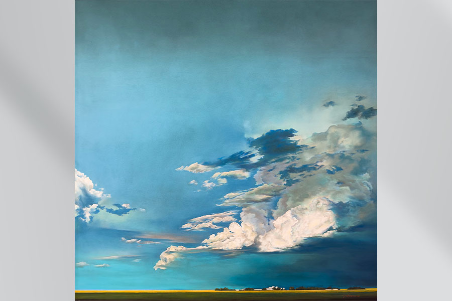 The pastel "Harvesting Skies" by Jennifer Homan is among the works that will be on display in the gallery space on Level 1 of the Fred and Pamela Buffett Cancer Center&period;