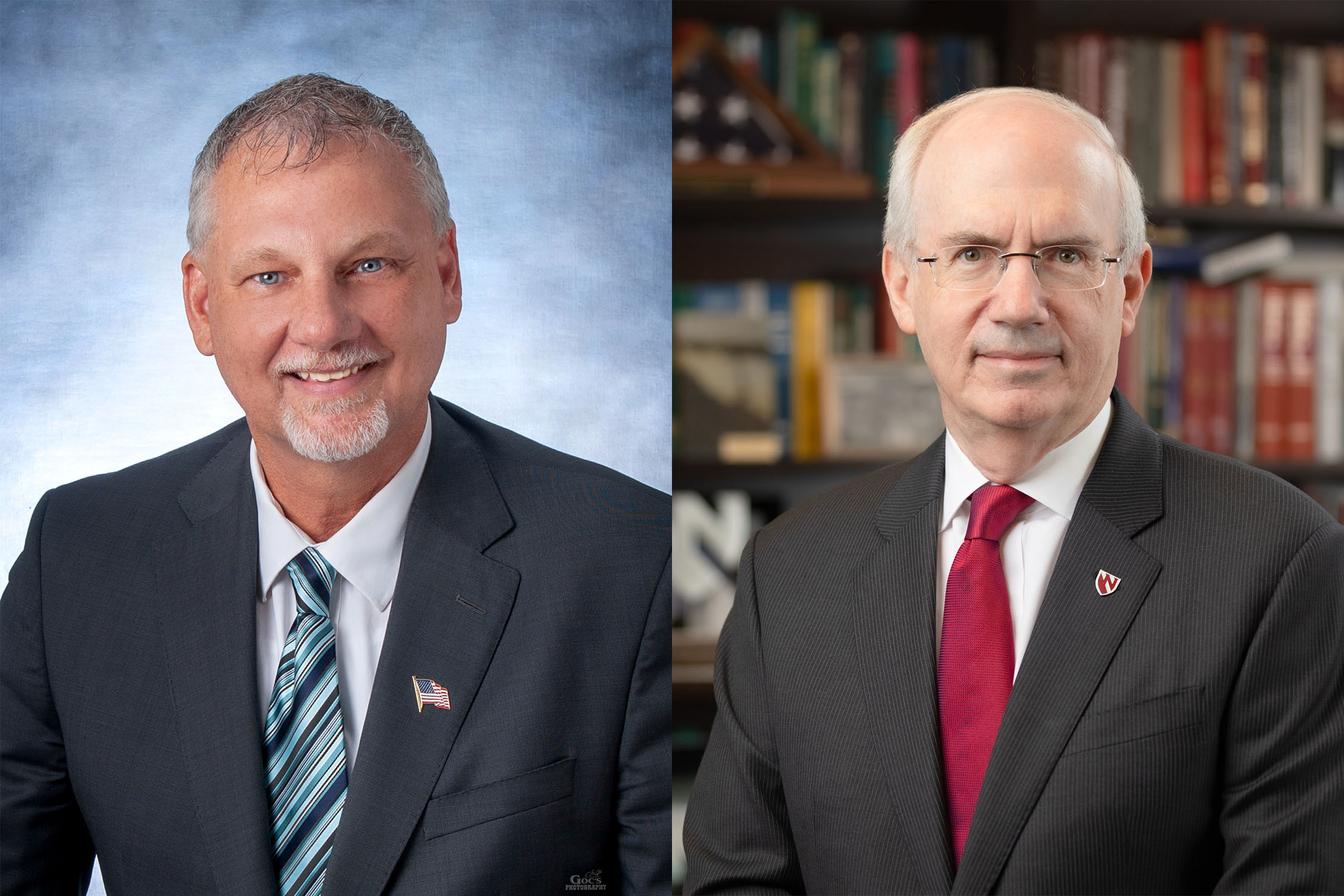 From left&comma; Michael T&period; Hansen&comma; FACHE&comma; president&sol;CEO of Columbus Community Hospital&comma;and Jeffrey P&period; Gold&comma; MD&comma; chancellor of UNMC