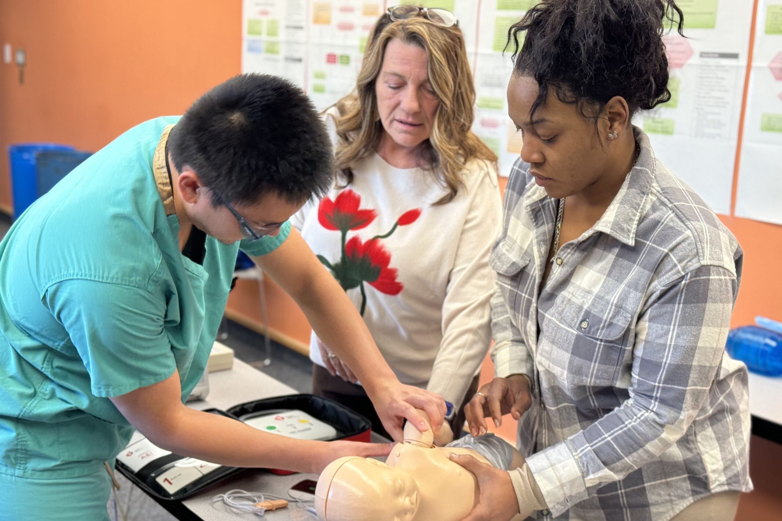 Debra Von Seggern&comma; center&comma; leads a class on pediatric life support&period;