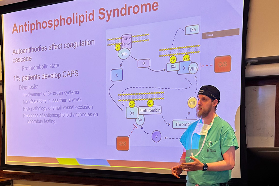 Alec Seei&comma; DO&comma; practices his presentation for the Midwest Anesthesia Resident Conference