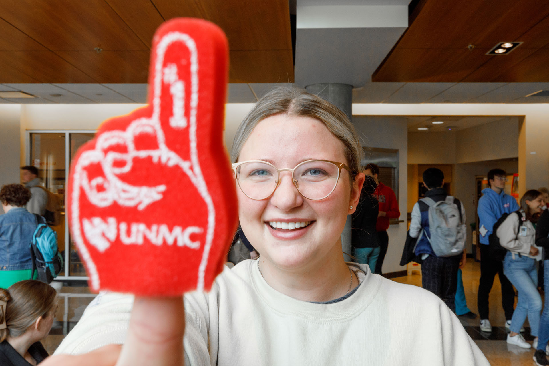 The second annual For the Greater Good March 27-28&comma; 2024&comma; was a phenomenal success&comma; with 2&comma;062 gifts raising &dollar;767&comma;919 to support UNMC and Nebraska Medicine and events around campus&comma; including this one for students at the Sorrell Center that drew UNMC Student Senate President and Student Regent Katie Schultis&period;