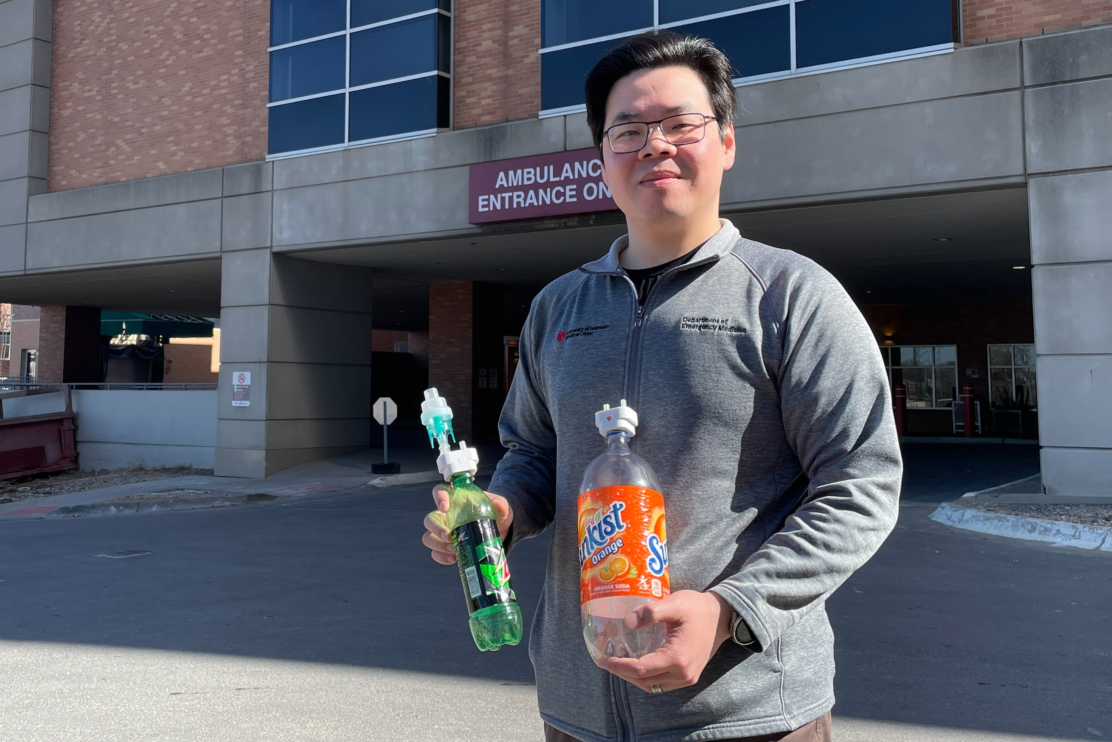 Thang Nguyen&comma; PhD&comma; used the MakERLab located in the emergency department to collaborate with colleagues to create a medication aerosolizing device that can be used with a plastic soda bottle&period; The device&comma; called Project FreeAir&comma; was developed with funding by the UNMC Eugene Kenney Memorial Fund and is available free to the public&period;