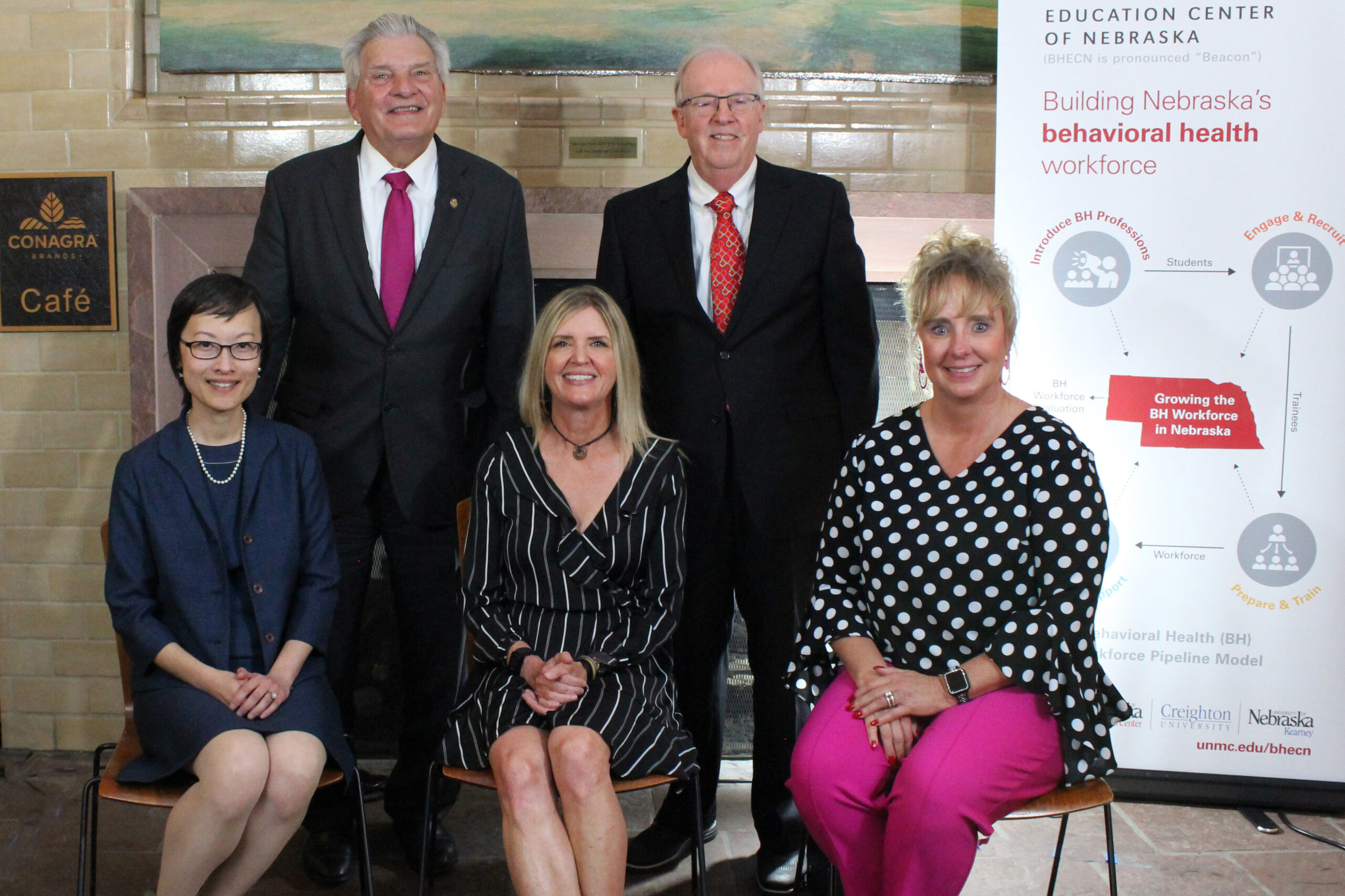 Top row from left&comma; former Sen&period; John Stinner and Kenton Shaffer&comma; MD&period; Bottom row from left&comma; Cecilia Poon&comma; PhD&comma; Laurie Halpenny and Robin Conyers&period;