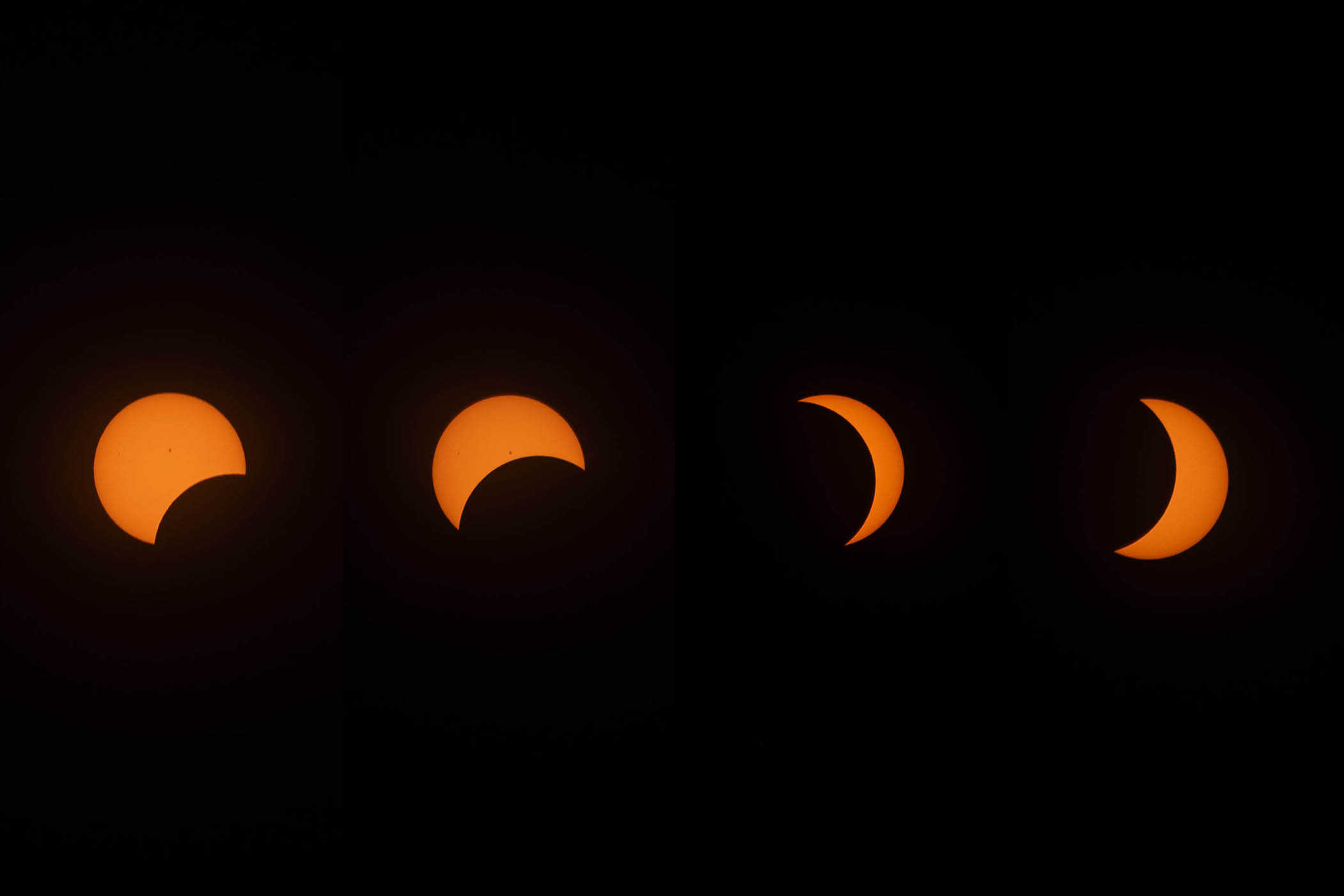 Four images of Monday&apos;s solar eclipse&comma; as captured by UNMC&apos;s Rich Watson