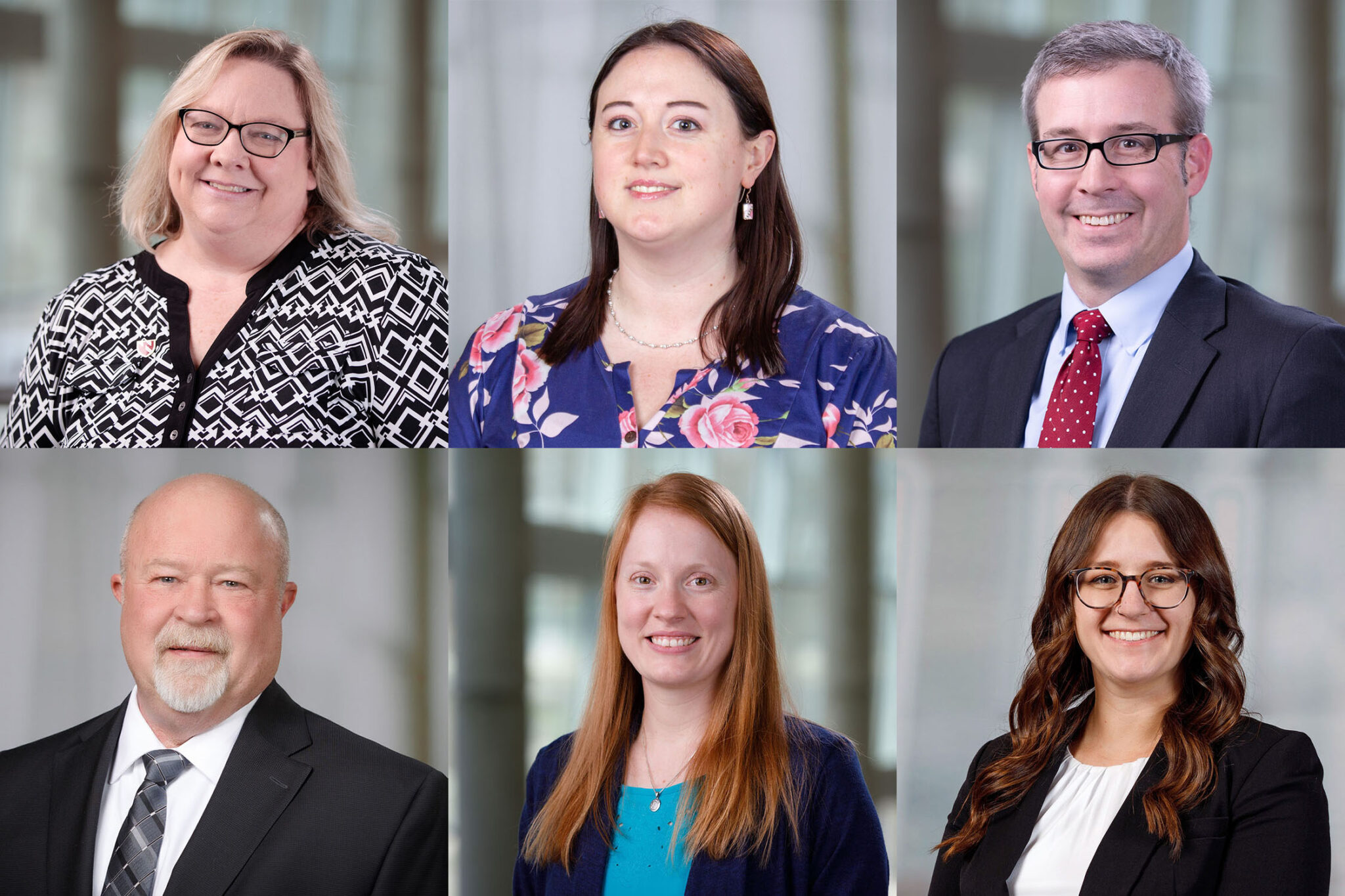 The UNMC Staff Advisory Council will have 32 members, including (clockwise from top left) Mary Matthiessen, Elora Newton, Ryan Forman, Kaitlyn Forsythe, Lisa Willard and Marvin Olson.