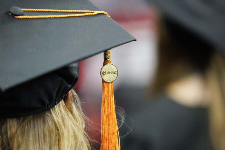 Graduation cap during UNMC&apos;s Omaha commencement