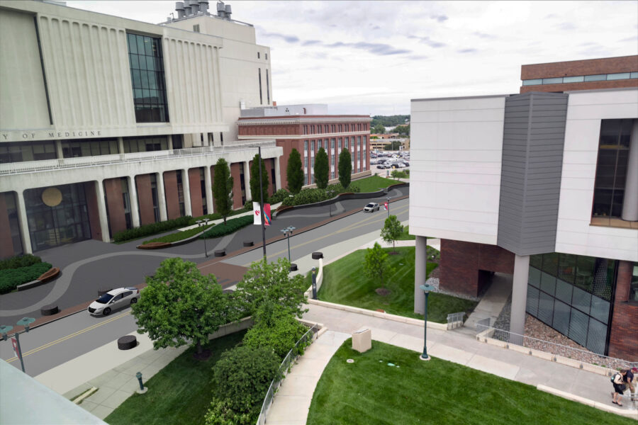A conceptual rendering of how 42nd Street will look following construction, looking west toward Wittson Hall.